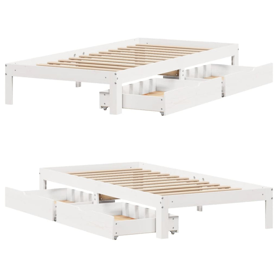 Bedframe met lades massief grenenhout wit 100x200 cm