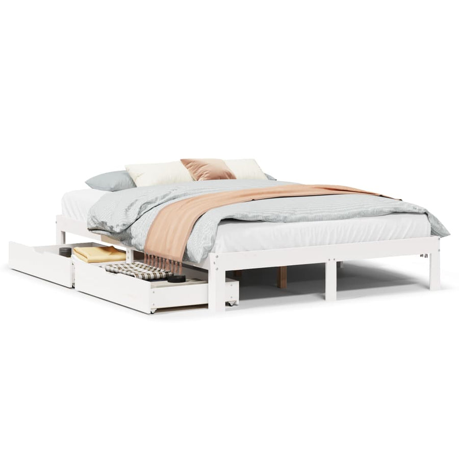 Bedframe met lades massief grenenhout wit 120x200 cm
