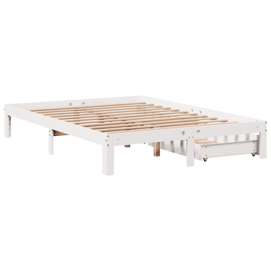 Bedframe met lades massief grenenhout wit 120x200 cm