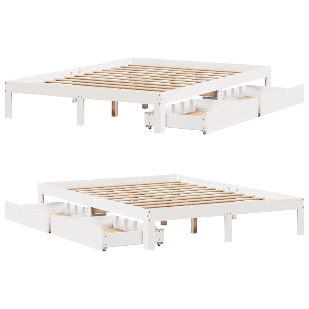 Bedframe met lades massief grenenhout wit 120x200 cm