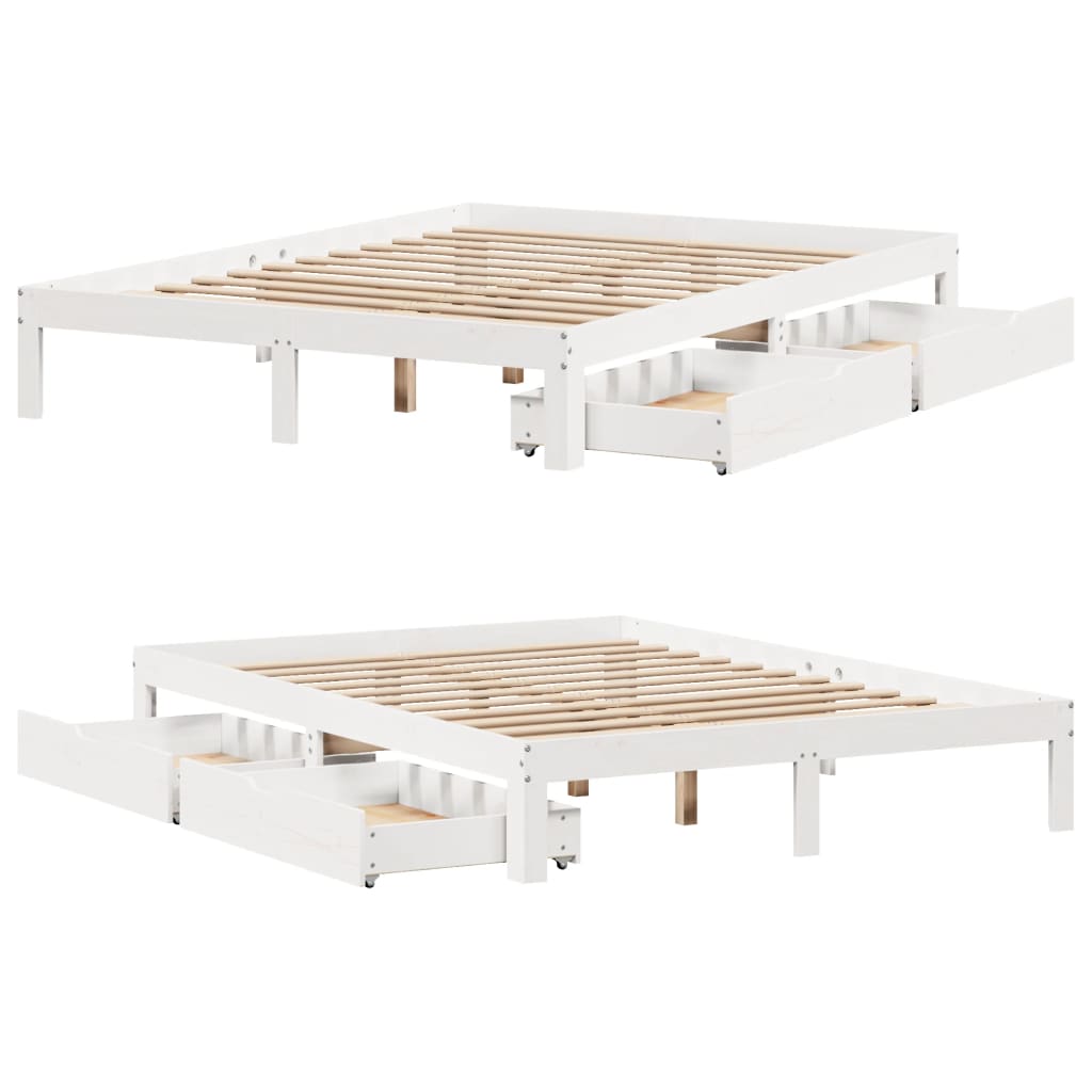 Bedframe met lades massief grenenhout wit 140x200 cm