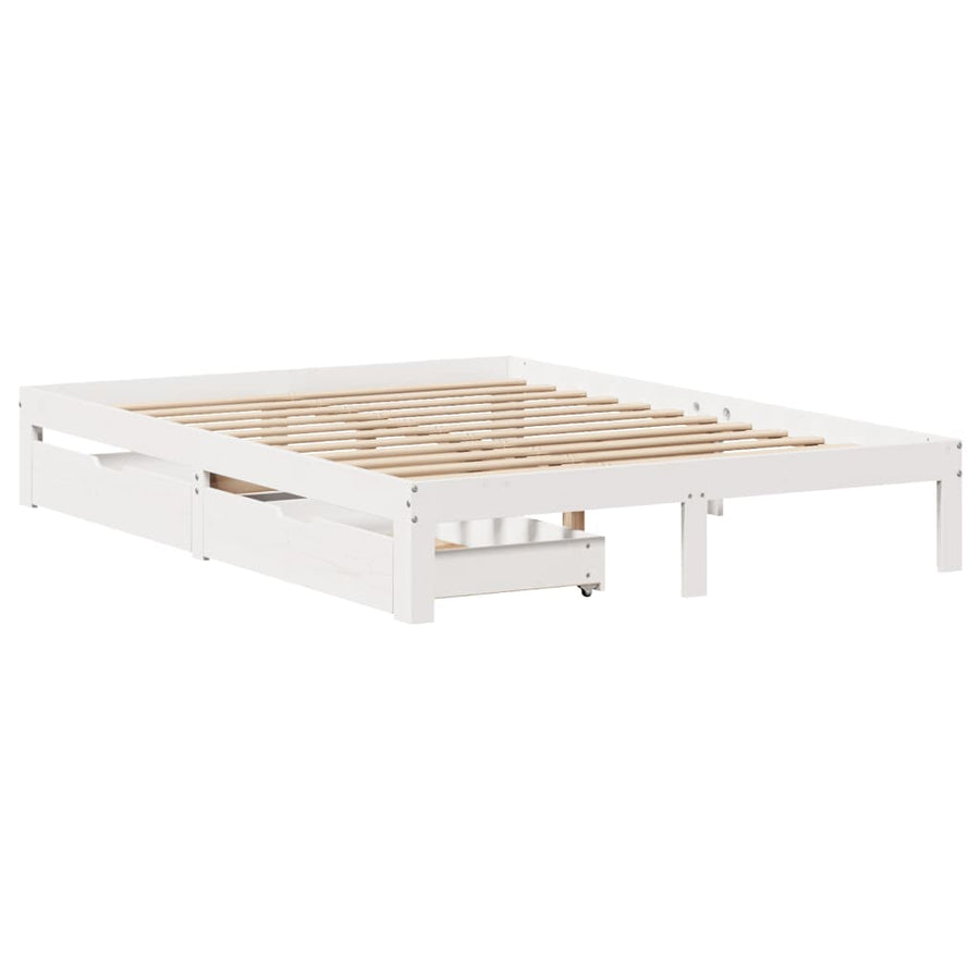 Bedframe met lades massief grenenhout wit 150x200 cm