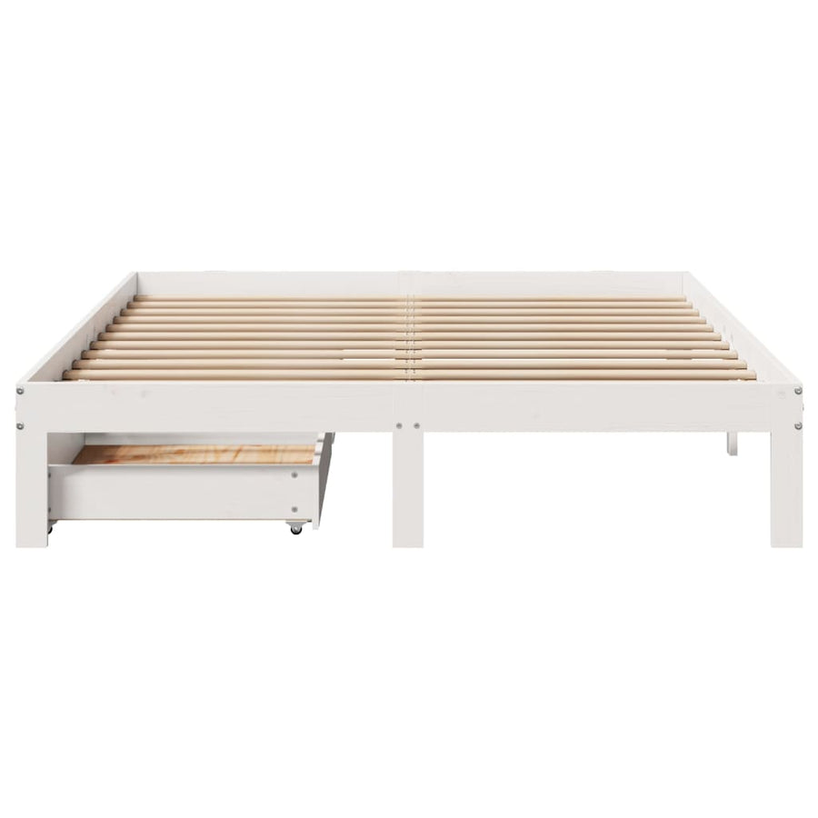Bedframe met lades massief grenenhout wit 150x200 cm
