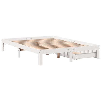 Bedframe met lades massief grenenhout wit 150x200 cm