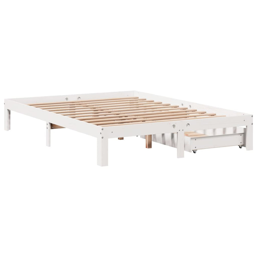 Bedframe met lades massief grenenhout wit 150x200 cm