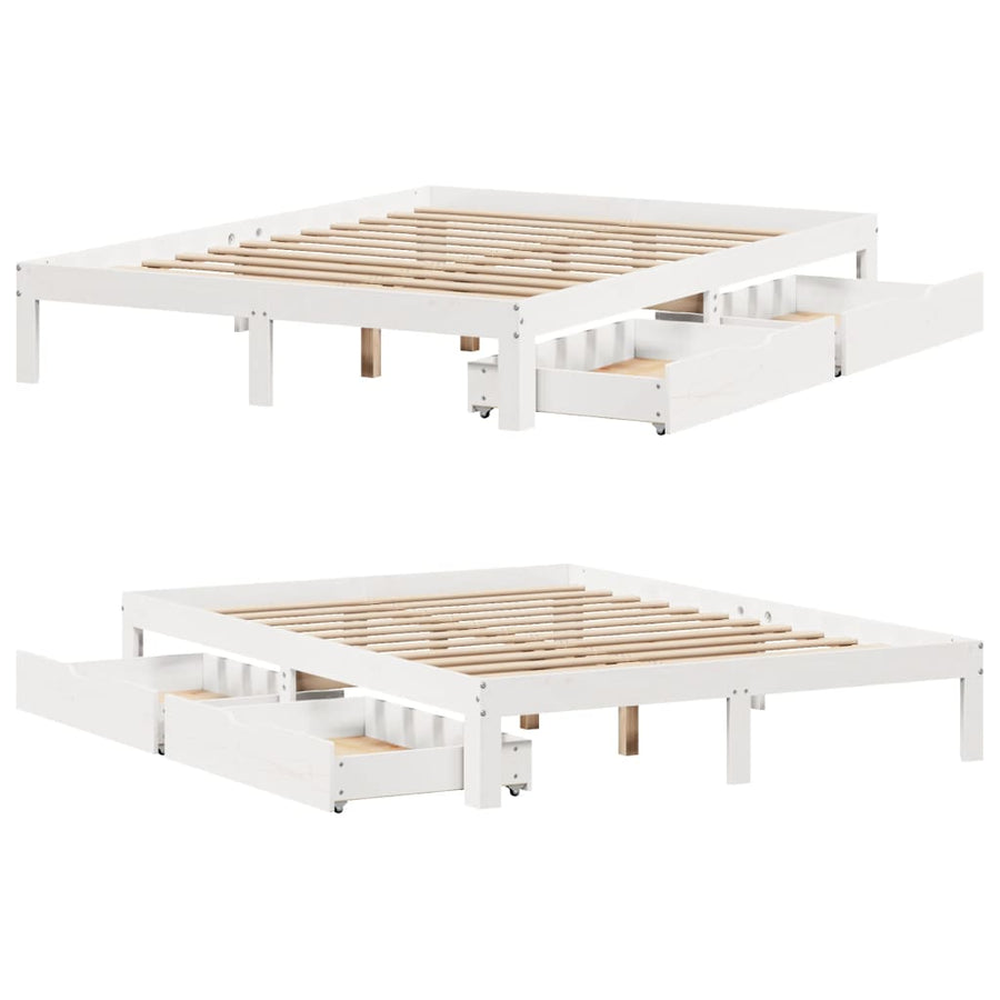 Bedframe met lades massief grenenhout wit 150x200 cm