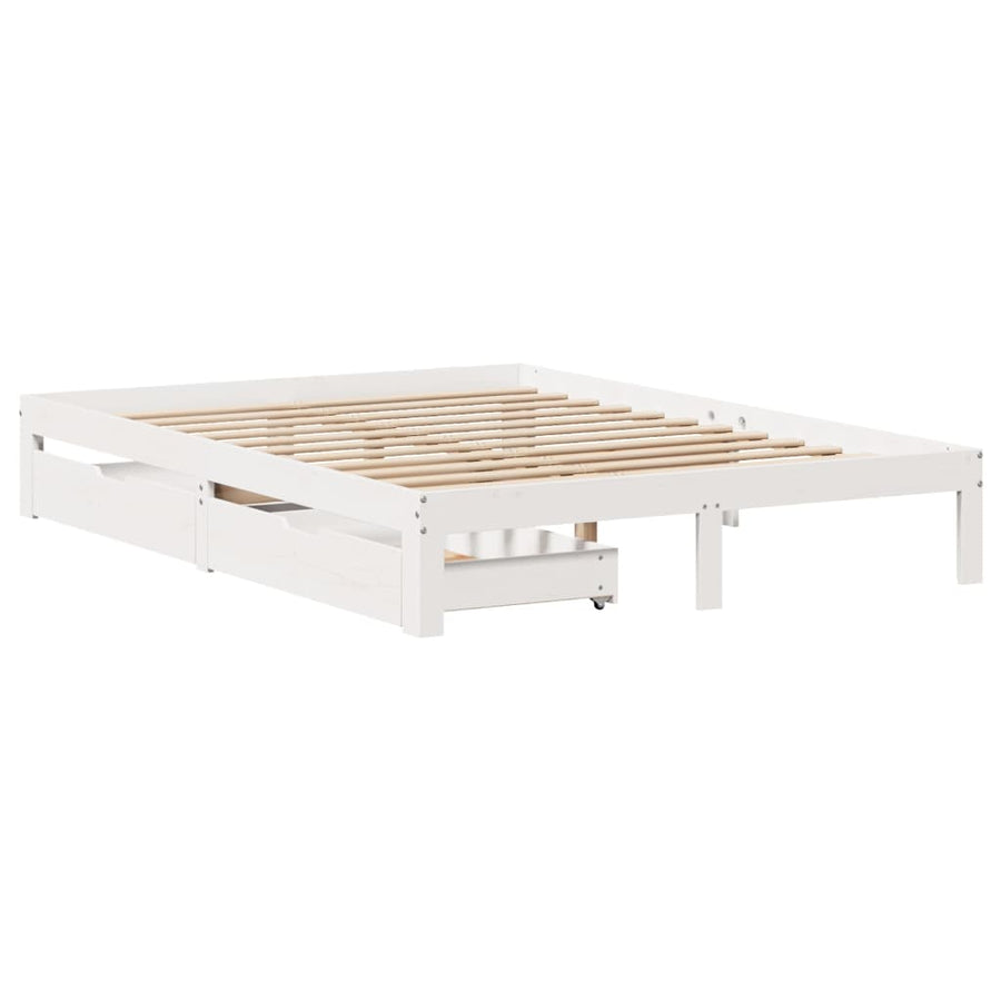 Bedframe met lades massief grenenhout wit 160x200 cm