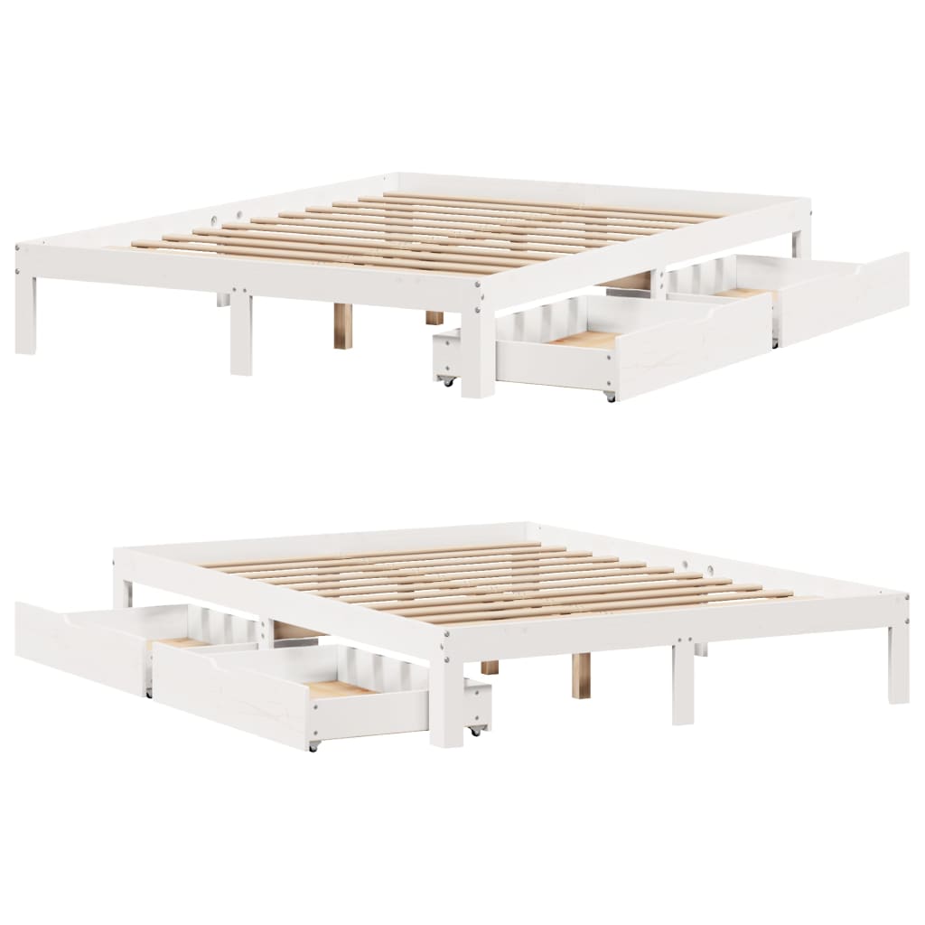 Bedframe met lades massief grenenhout wit 160x200 cm