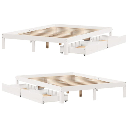 Bedframe met lades massief grenenhout wit 160x200 cm