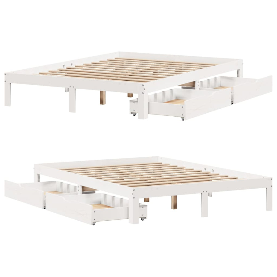 Bedframe met lades massief grenenhout wit 160x200 cm