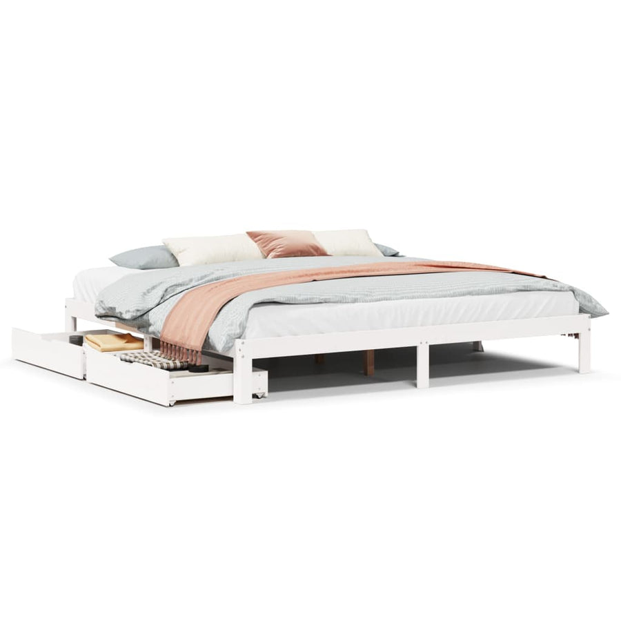 Bedframe met lades massief grenenhout wit 180x200 cm
