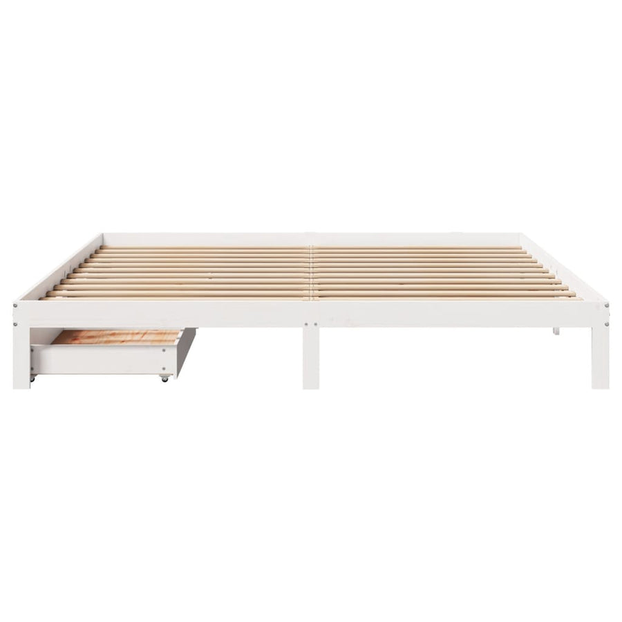 Bedframe met lades massief grenenhout wit 180x200 cm
