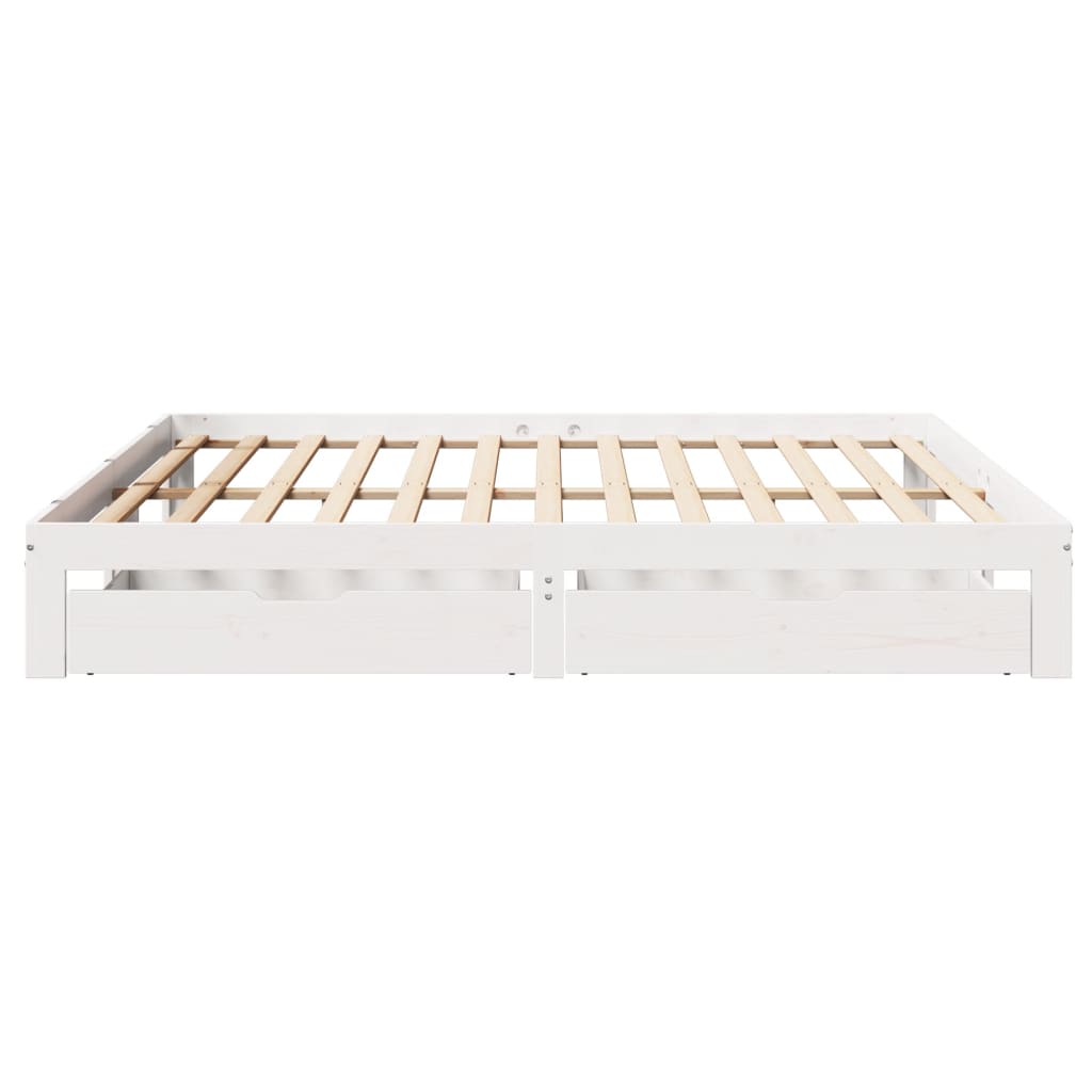Bedframe met lades massief grenenhout wit 180x200 cm