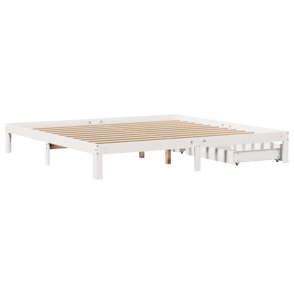 Bedframe met lades massief grenenhout wit 180x200 cm