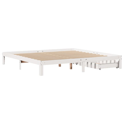 Bedframe met lades massief grenenhout wit 180x200 cm