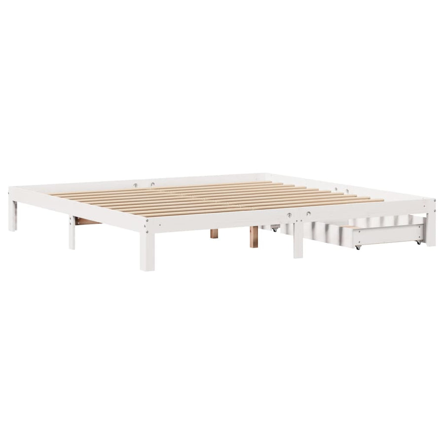 Bedframe met lades massief grenenhout wit 180x200 cm