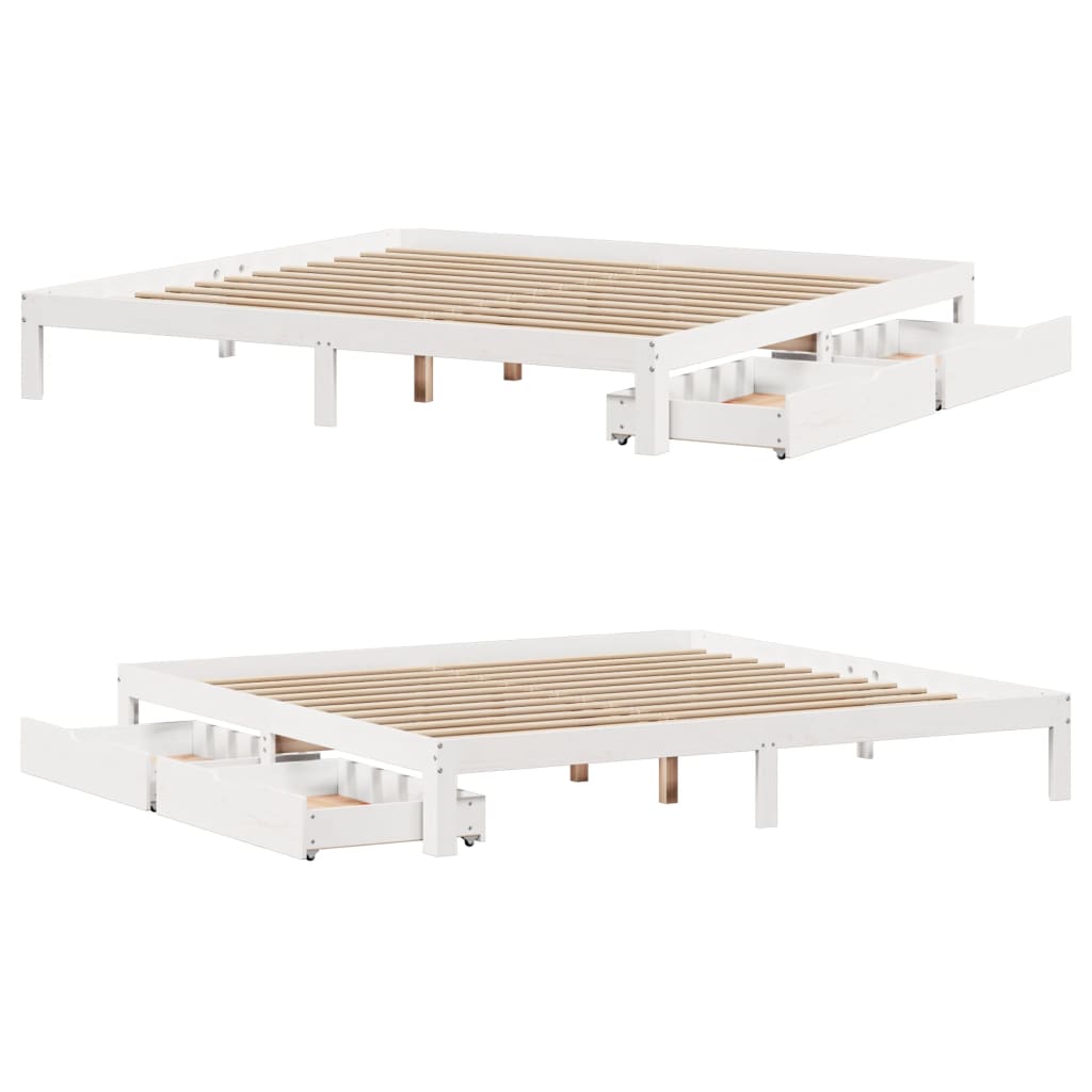 Bedframe met lades massief grenenhout wit 180x200 cm