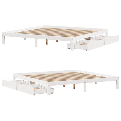 Bedframe met lades massief grenenhout wit 180x200 cm