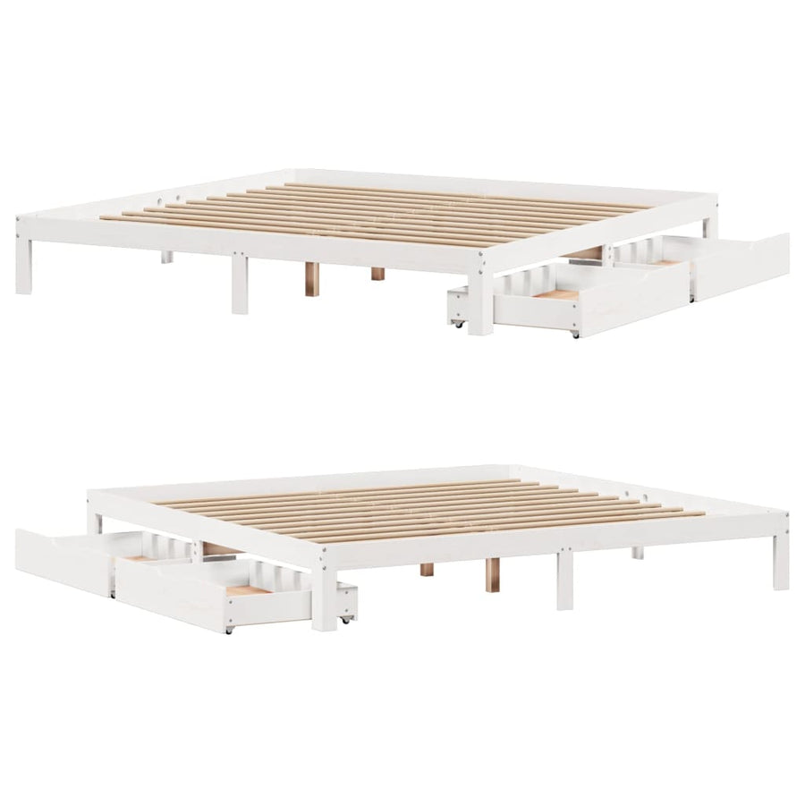 Bedframe met lades massief grenenhout wit 180x200 cm