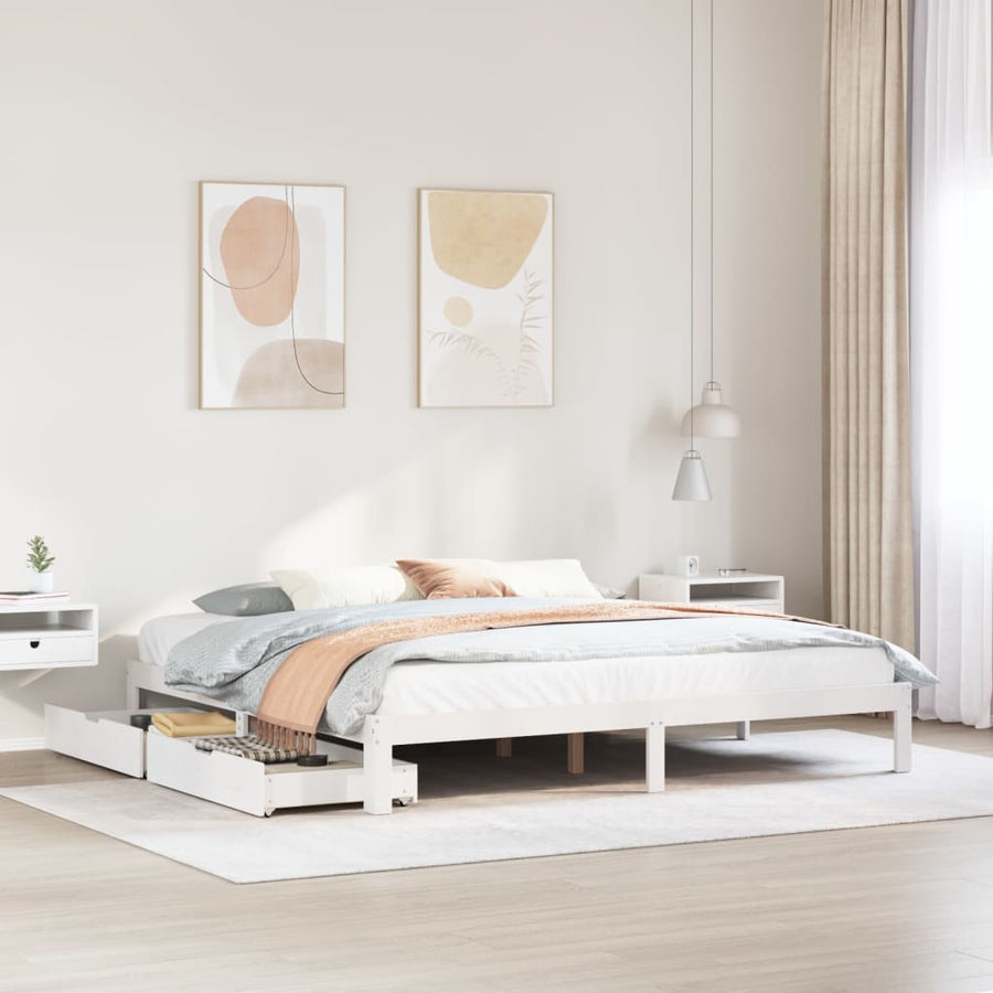 Bedframe met lades massief grenenhout wit 180x200 cm