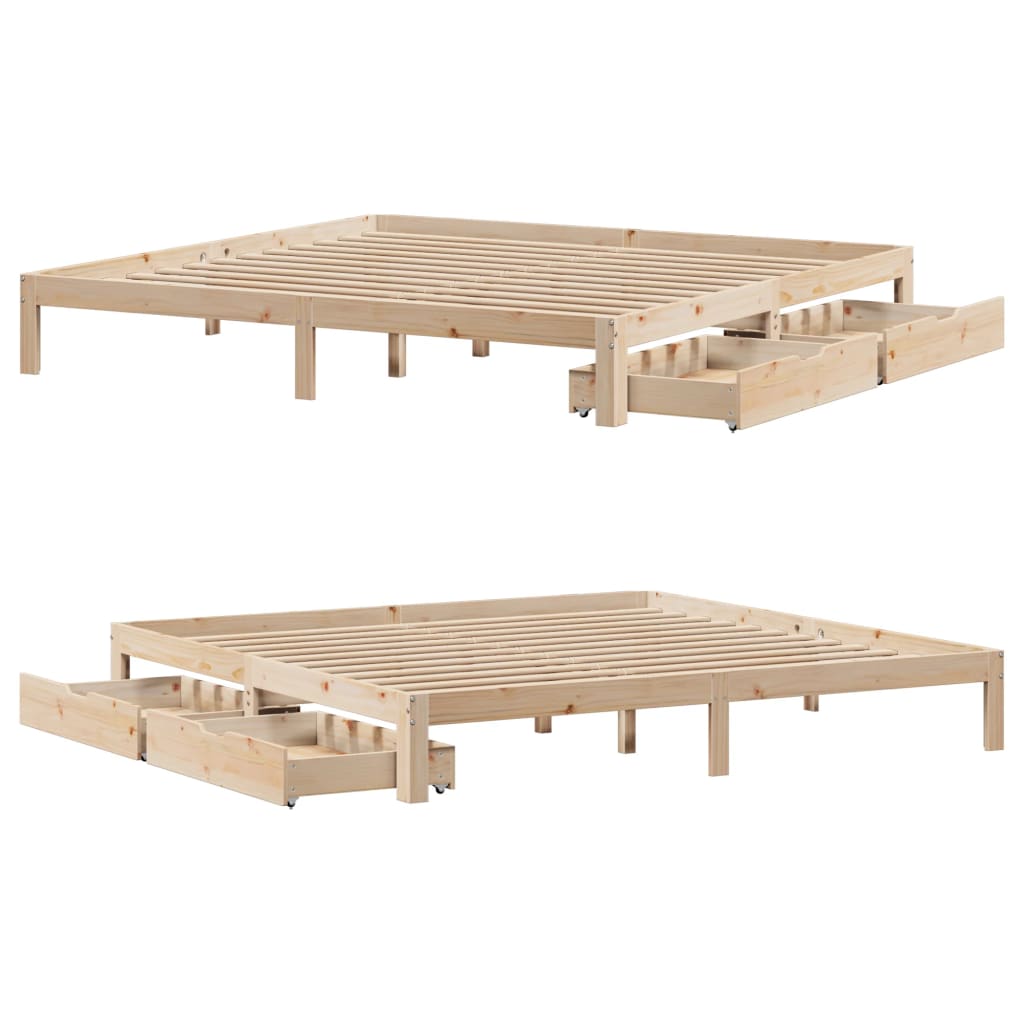 Bedframe met lades massief grenenhout 200x200 cm