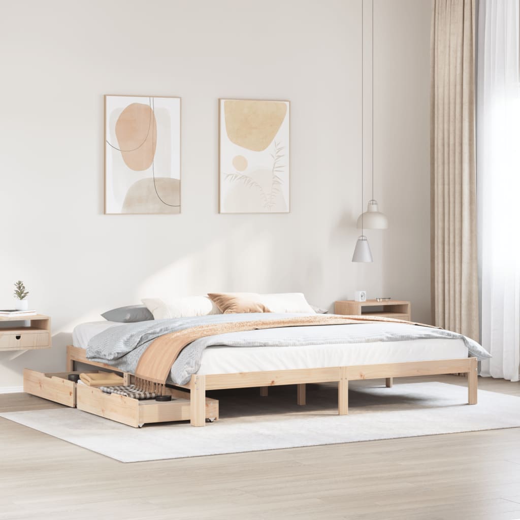 Bedframe met lades massief grenenhout 200x200 cm