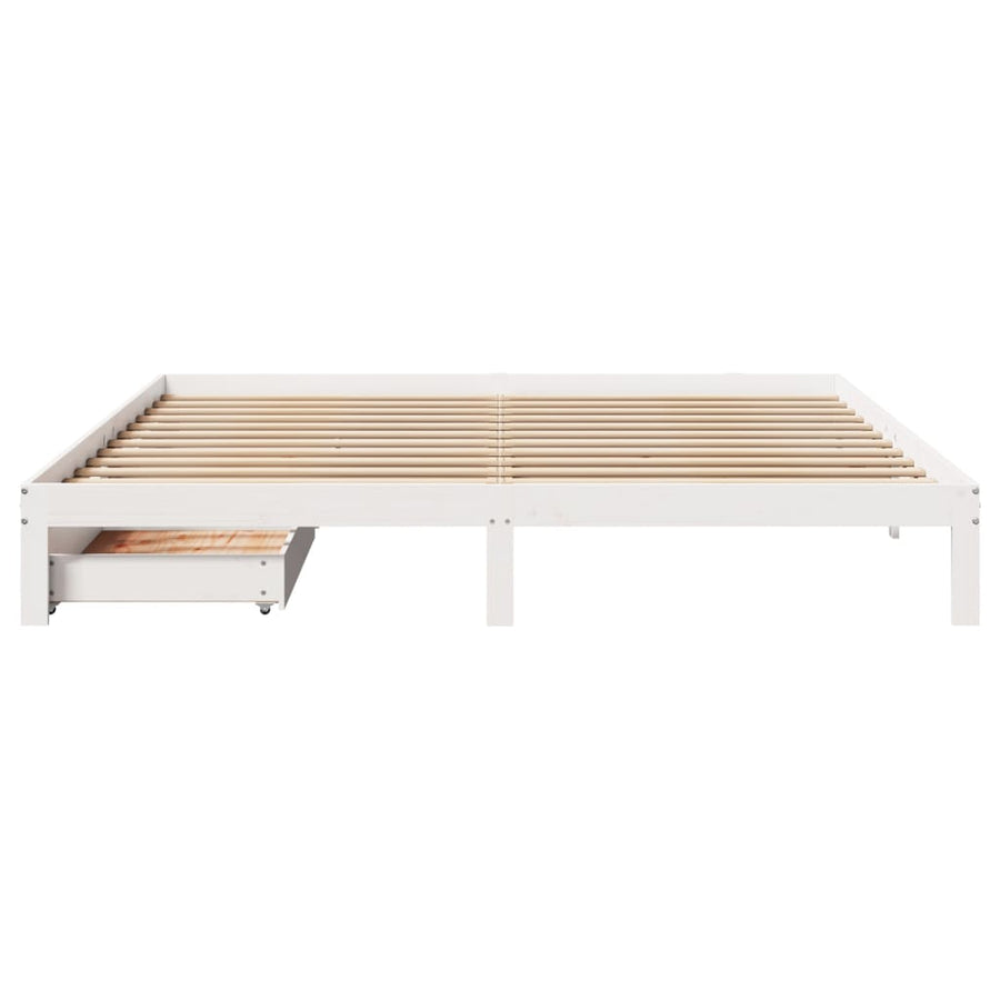 Bedframe met lades massief grenenhout wit 200x200 cm