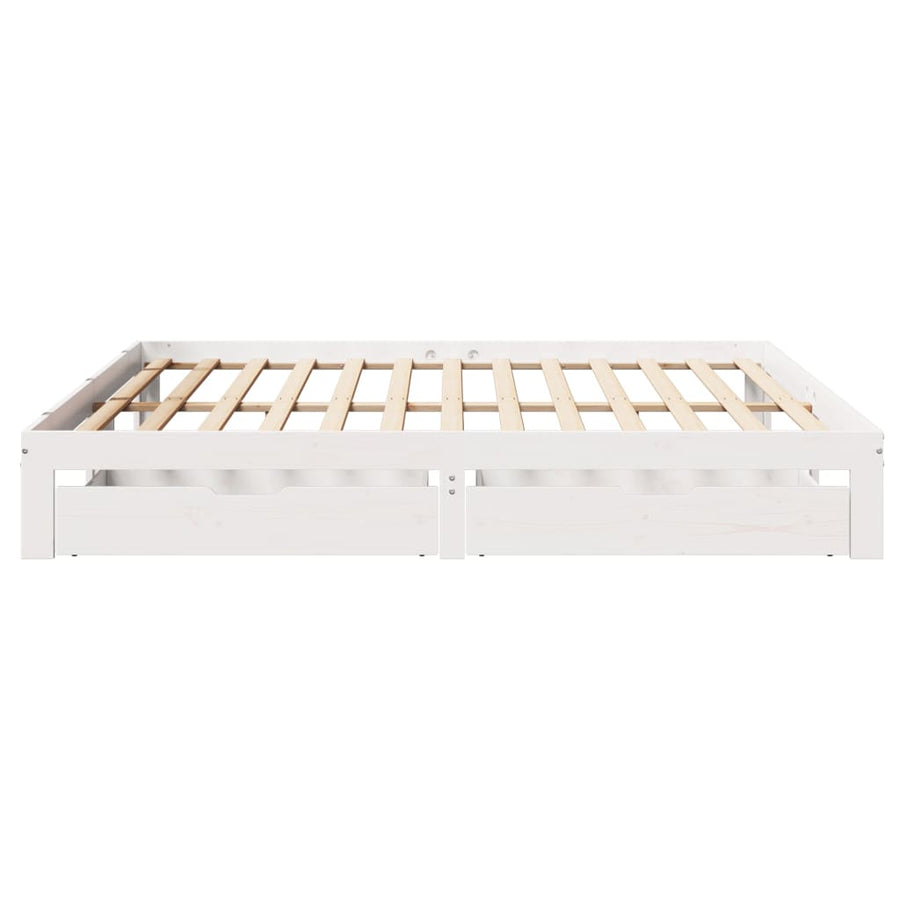 Bedframe met lades massief grenenhout wit 200x200 cm