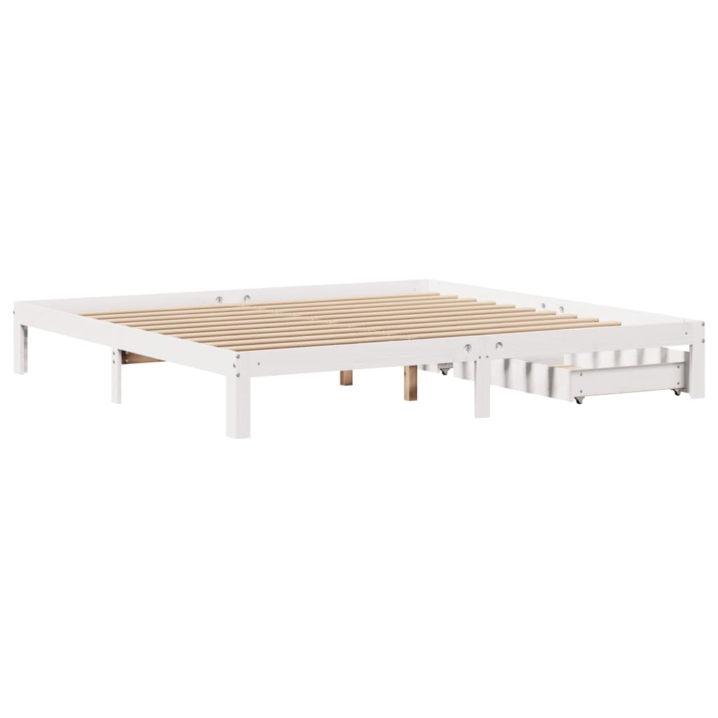 Bedframe met lades massief grenenhout wit 200x200 cm