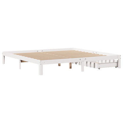 Bedframe met lades massief grenenhout wit 200x200 cm