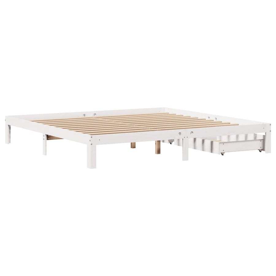Bedframe met lades massief grenenhout wit 200x200 cm
