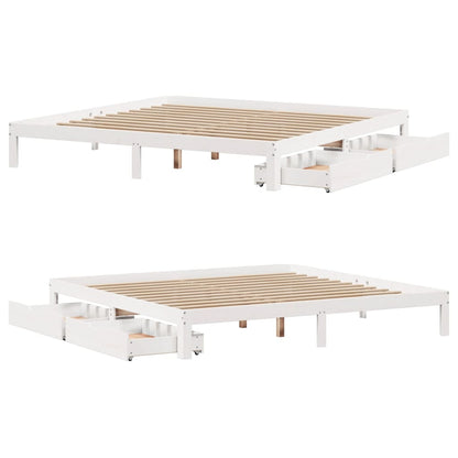 Bedframe met lades massief grenenhout wit 200x200 cm