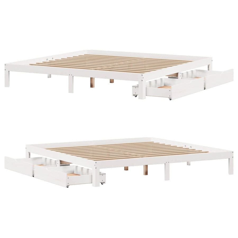 Bedframe met lades massief grenenhout wit 200x200 cm