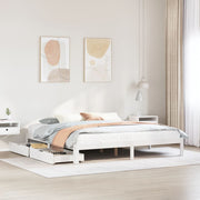 Bedframe 200x200 cm massief grenenhout wit met lades