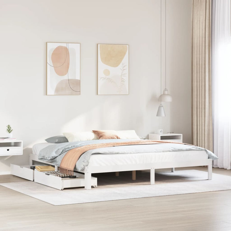 Bedframe met lades massief grenenhout wit 200x200 cm