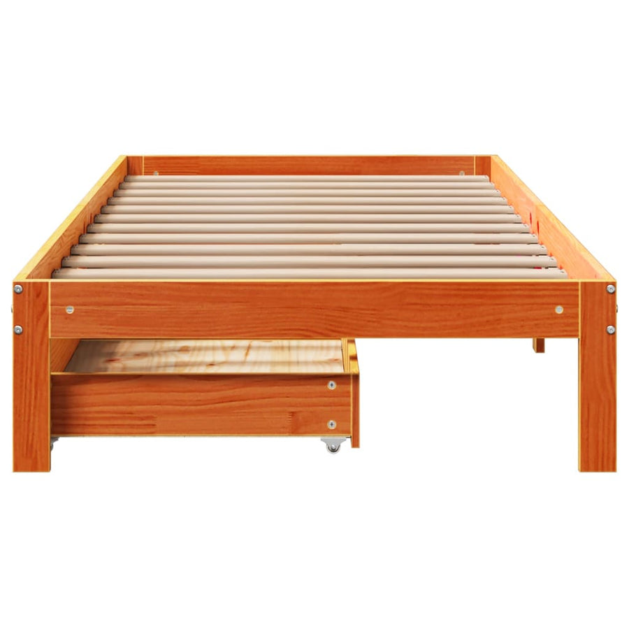 Bedframe met lades massief grenenhout wasbruin 75x190 cm