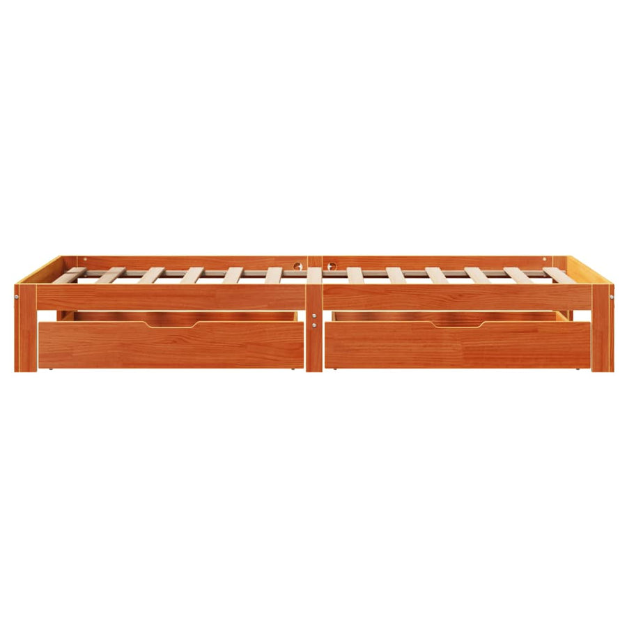 Bedframe met lades massief grenenhout wasbruin 75x190 cm