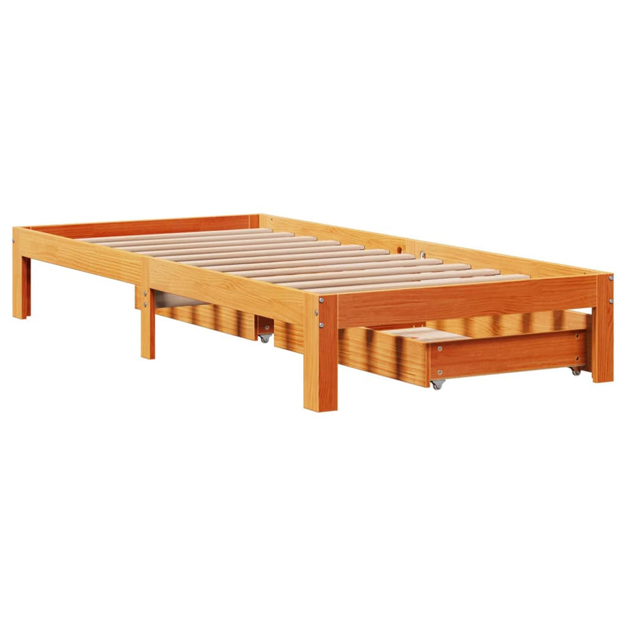 Bedframe met lades massief grenenhout wasbruin 75x190 cm
