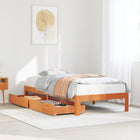 Pine wood bed frame with drawers, wash brown 90x190 cm