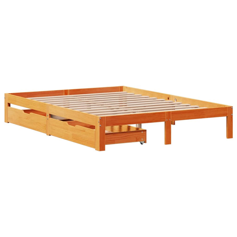 Bedframe met lades massief grenenhout wasbruin 120x190 cm
