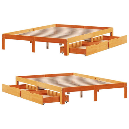 Bedframe met lades massief grenenhout wasbruin 120x190 cm