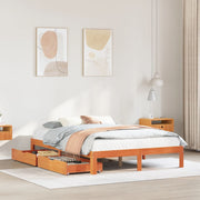 Bedframe massief grenenhout wasbruin 135x190 cm met lades