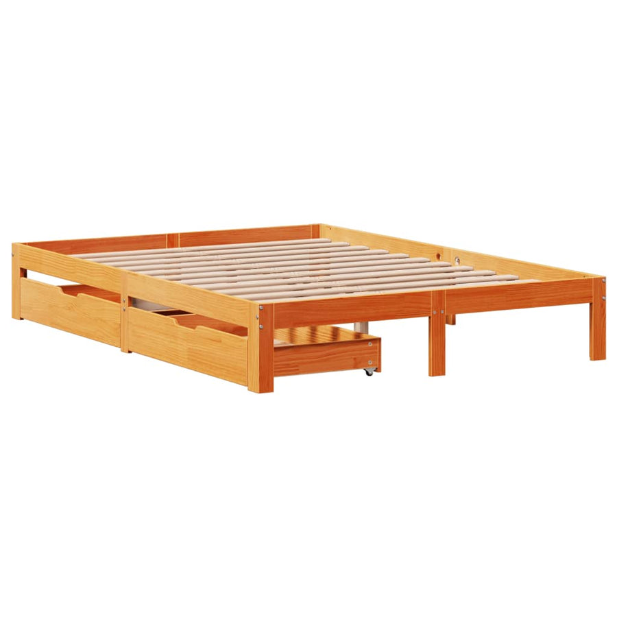 Bedframe met lades massief grenenhout wasbruin 140x190 cm
