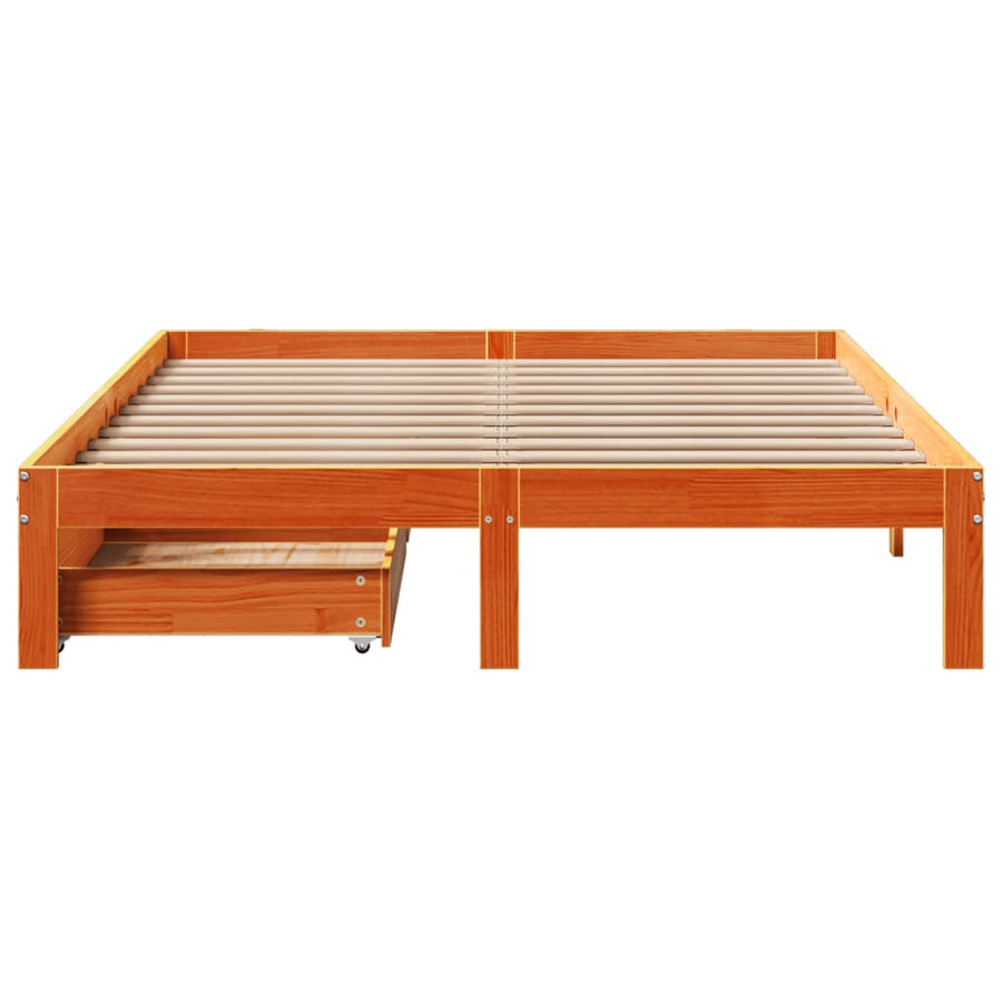 Bedframe met lades massief grenenhout wasbruin 140x190 cm