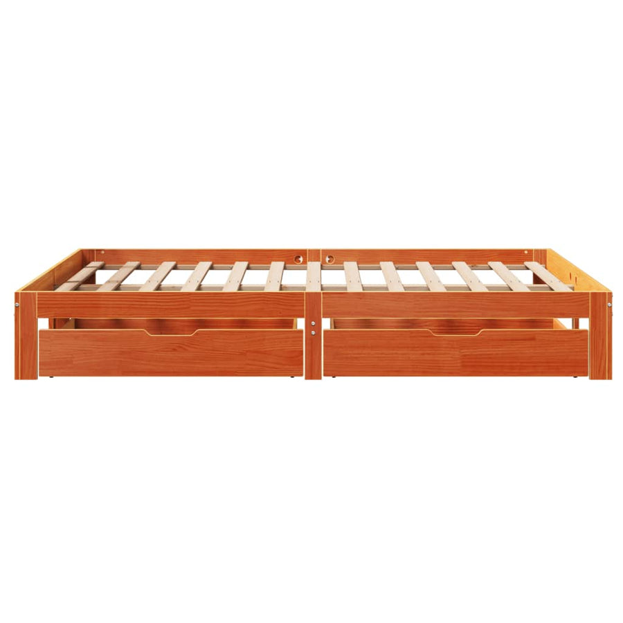 Bedframe met lades massief grenenhout wasbruin 140x190 cm