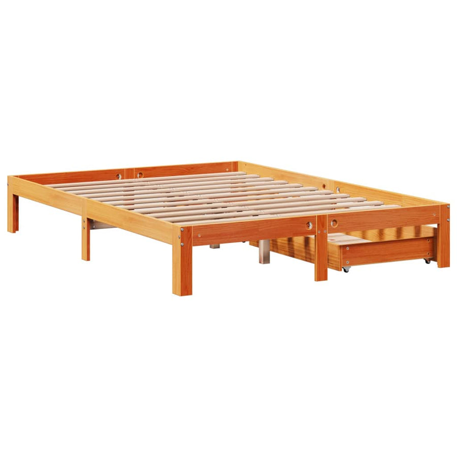 Bedframe met lades massief grenenhout wasbruin 140x190 cm