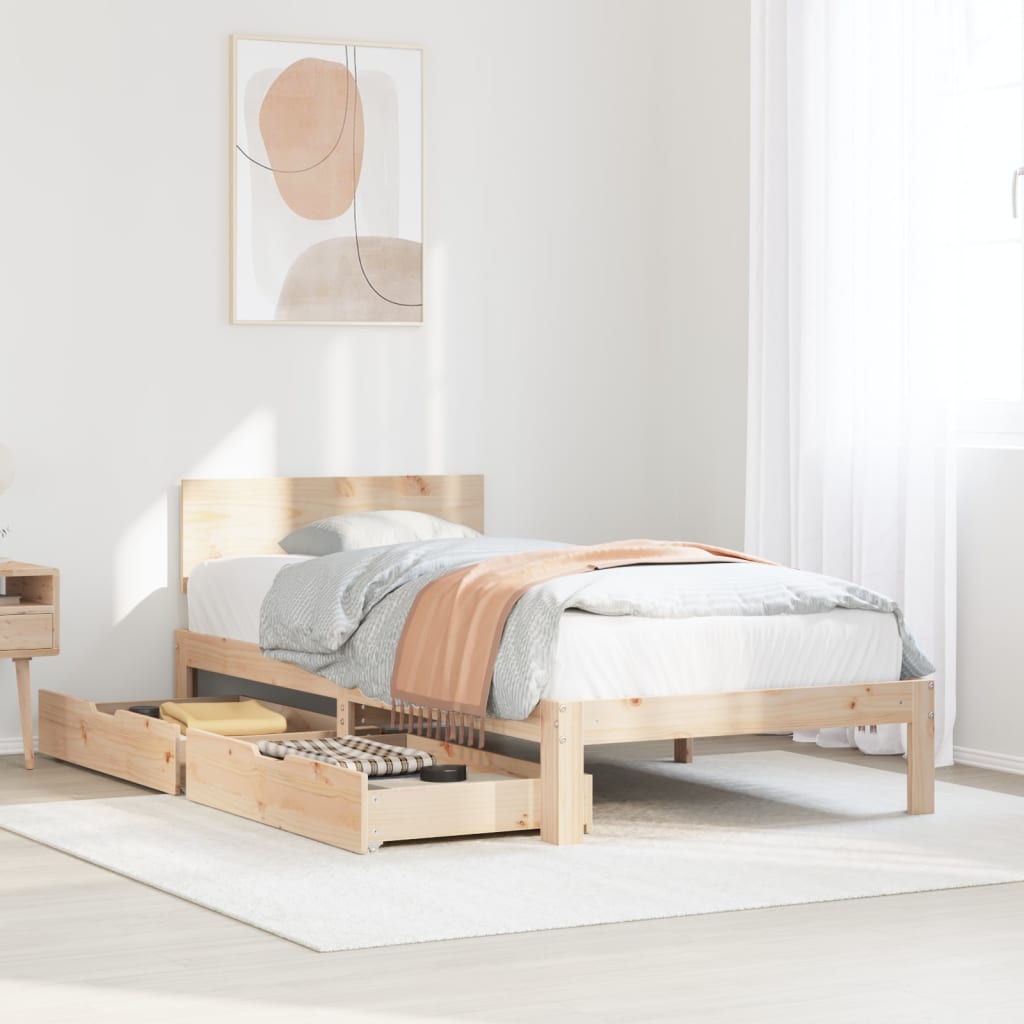 Bedframe met lades massief grenenhout 90x190 cm