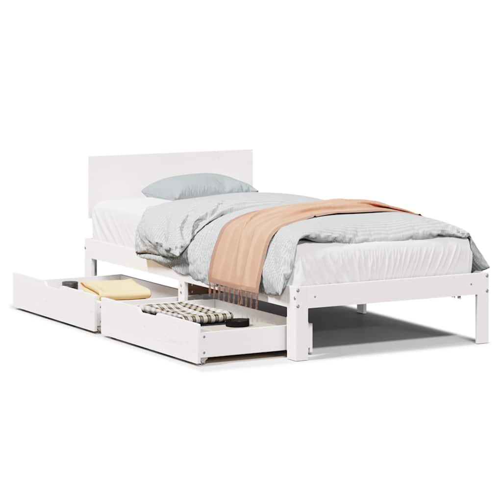 Bedframe met lades massief grenenhout wit 90x190 cm
