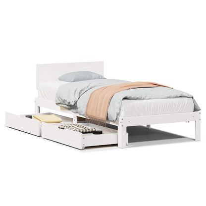 Bedframe met lades massief grenenhout wit 90x190 cm
