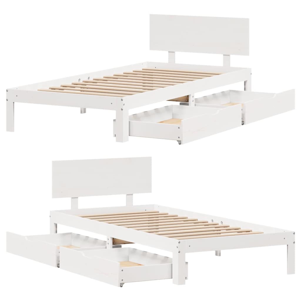 Bedframe met lades massief grenenhout wit 90x190 cm